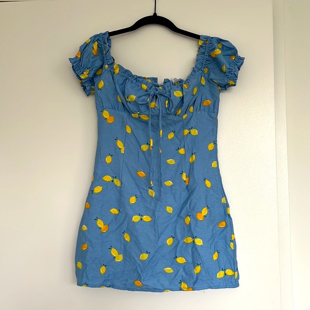 Glamorous puff sleeve mini dress with lemon print